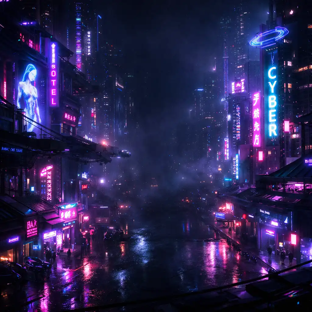 Neon cyberpunk város éjszaka