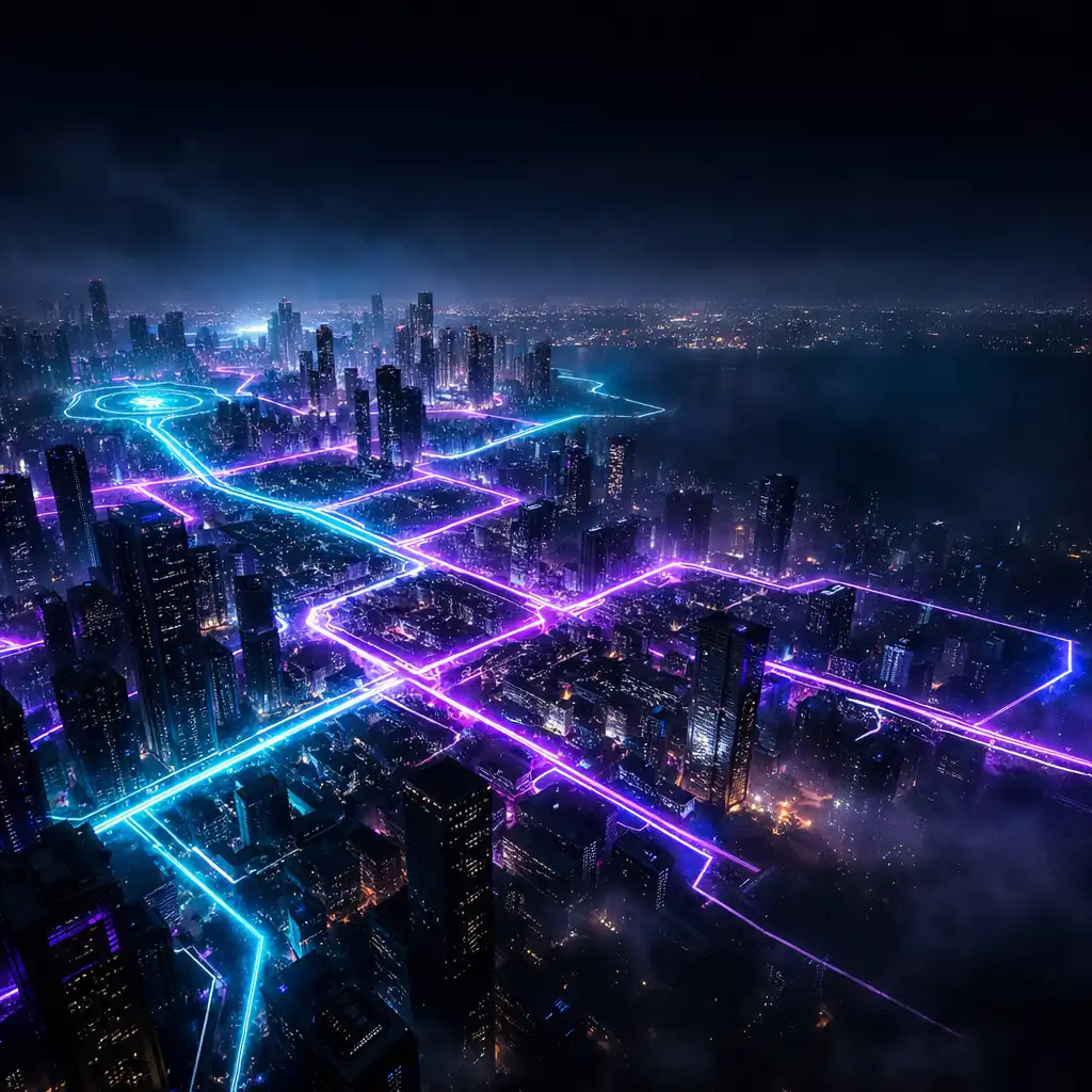 Neon cyberpunk várostérkép