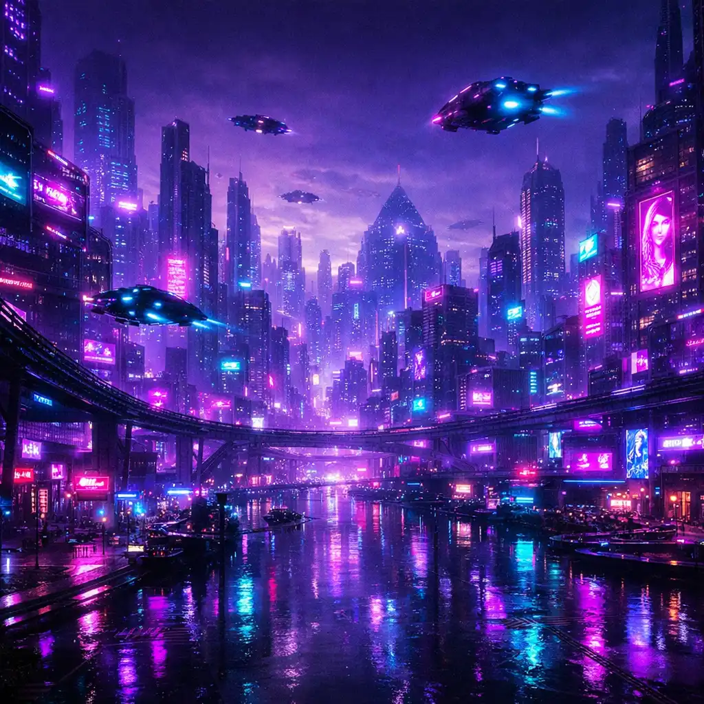 Széles neon város látkép
